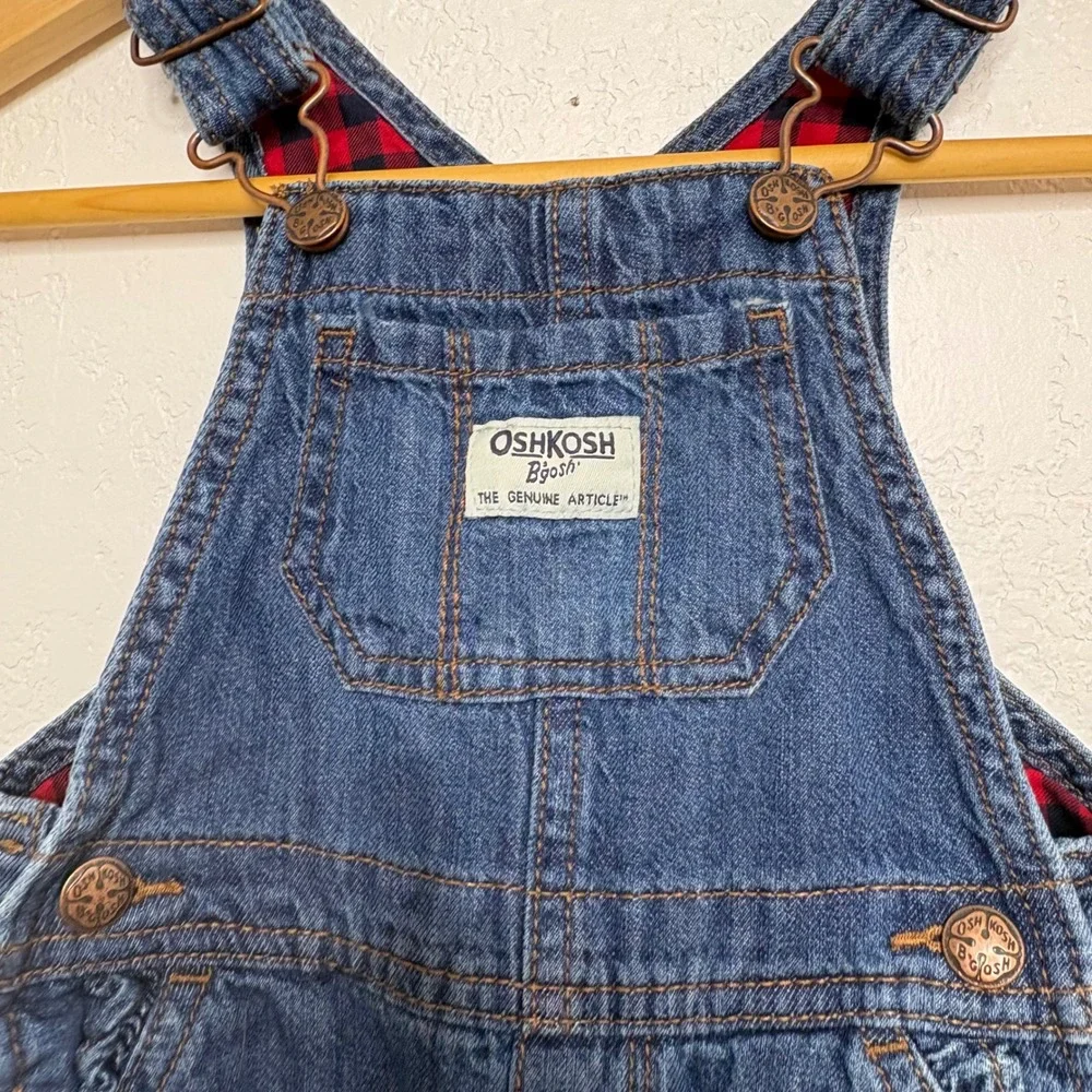 OshKosh Bgosh Kids 18M Blue Denim Flannel Lined Buffalo Plaid Vestbak Overalls